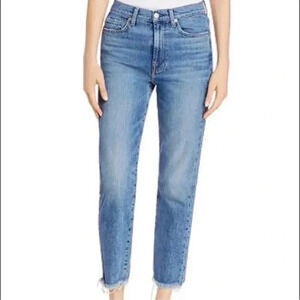 7 For All Mankind High  Waist Cropped Straight Distressed Hem Jeans Size 26